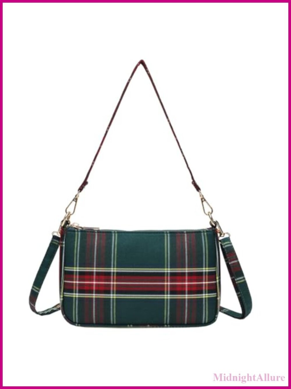 Plaid Crossbody Bag Adjustable Nylon Strap Zip Top Small Purse